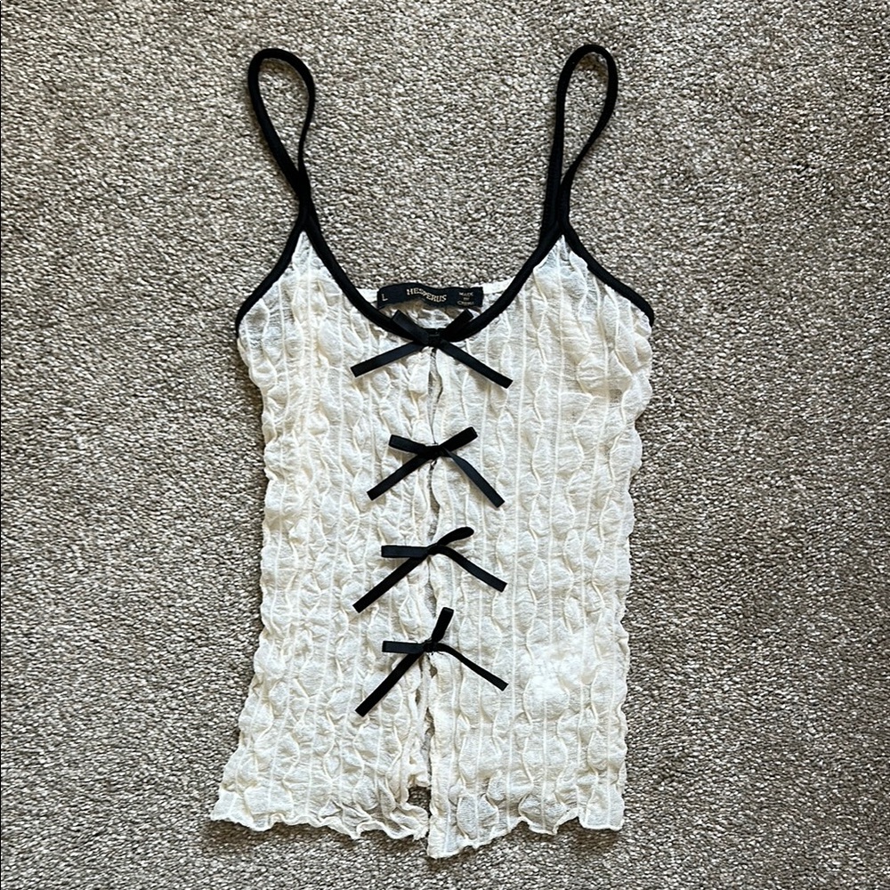 Elegant White Lace Top with Black Accents